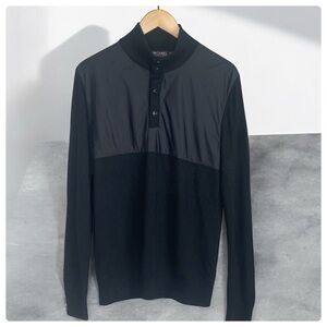Michael Kors Black Mixed Media Quarter Snap mock turtleneckk sweater M